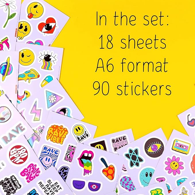 BulbaCraft Rave Stickers for Water Bottle and Laptop - Trippy Stickers, Psychedelic Party Favors & Decorations, Waterproof Vinyl Festival Decals, Gifts for Women & Men