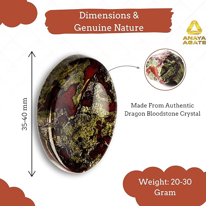 Dragon Bloodstone Worry Stones – Crystal Thumb Worry Stone for Anguish, Stress – Relaxing & Soothing Balance Stones for Meditation, Relief – Healing Stones & Crystals for Men, Women
