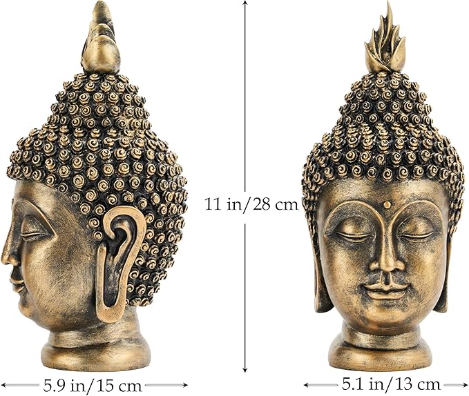 Buddha Head Statue Zen Meditation Decoration, 11 inch Resin Antique Golden Buddha Head Statue for Buddhist Spiritual Altar Decoration Buddhism Gifts