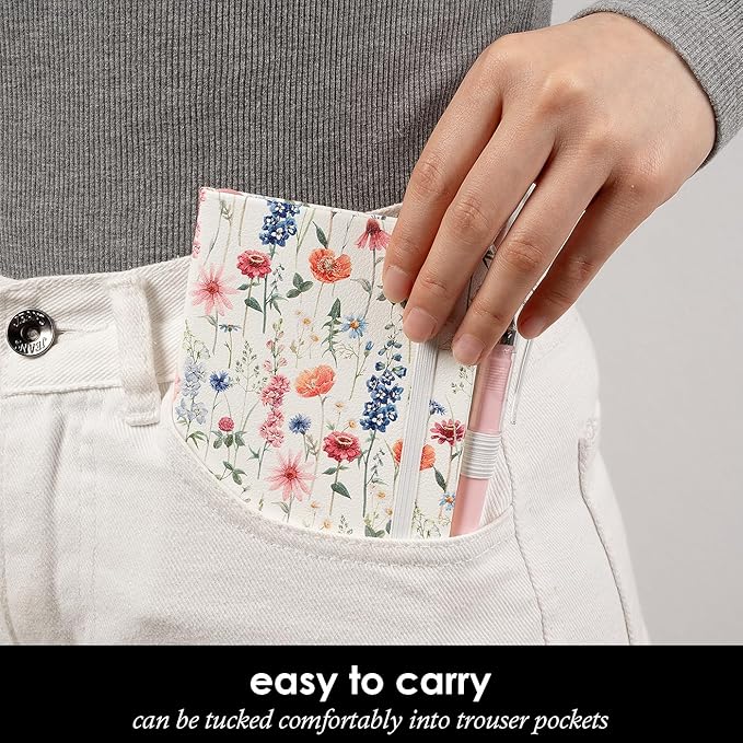 (3 Pack) Small Notebook Pocket Journal with Pen, A6 (3.7" x 5.7"), Aesthetic Floral Mini Notebooks for Women Writing, Leather Note Book with 400 Pages 100GSM Lined Paper