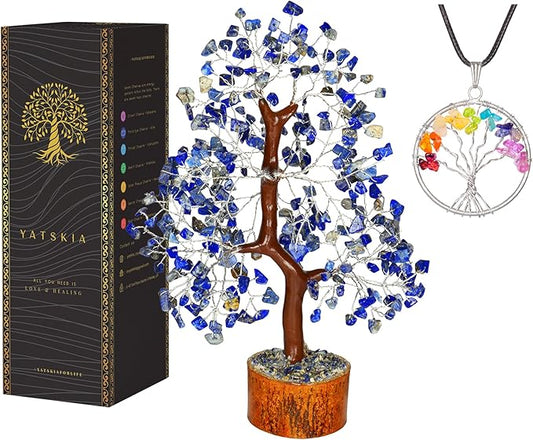 YATSKIA Lapis Lazuli Crystal - Crystal Tree - Feng Shui Decor - Tree of Life - Meditation Accessories - Desk Decorations, Spirtual Things, Good Luck Gifts