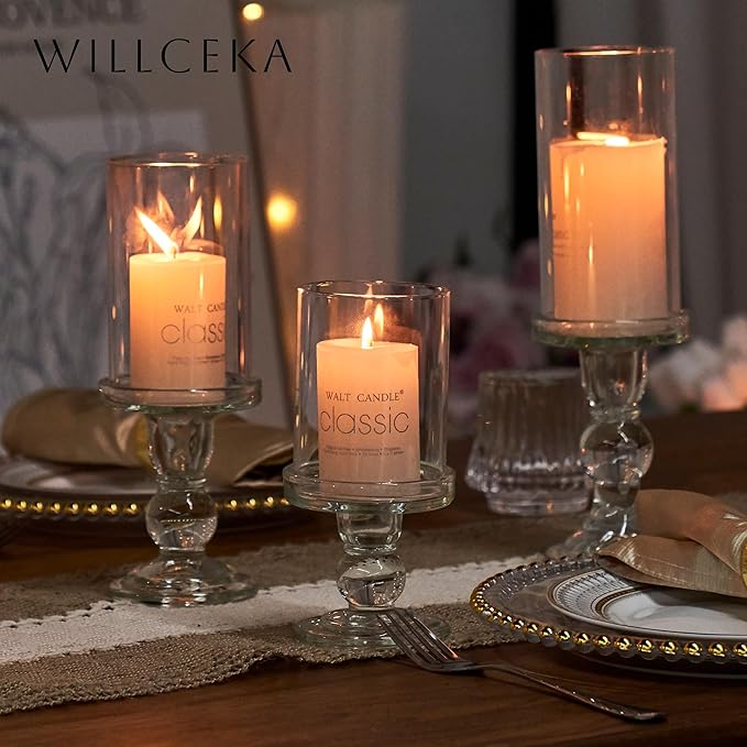 3 Pcs Clear Candle Holder, Glass Pillar Candle Holder Set for Taper Candlestick Pillar(Clear)