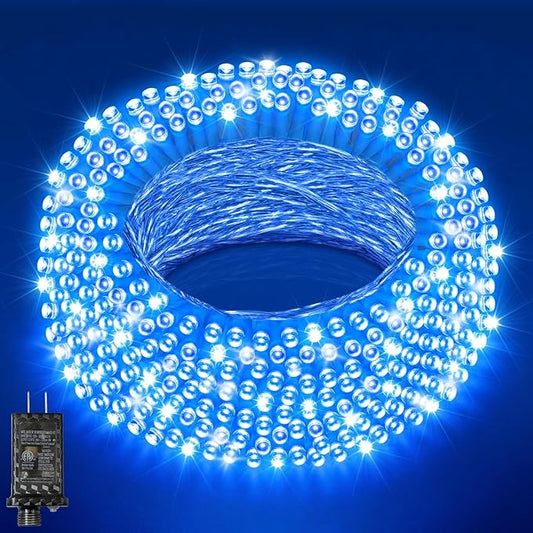 125FT 380LED Blue Christmas Lights, Extra Long Outdoor String Lights Waterproof, Timer & Memory, 8 Modes Dimmable Plug in Fairy Lights for Outside Tree Wedding Patry Holiday Decorations