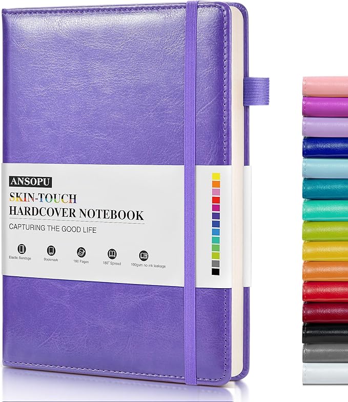 Lined Journal Notebook for Writing, A5 100 GSM Thick Paper, Leather Hardcover Journal for Woman Men, Travel Journal Diary 160 Pages(5.75'' X 8.38''Purple)