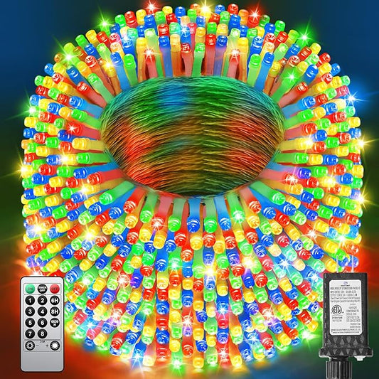 Multicolor Christmas Lights 552FT 1400LED, Extra Long Outdoor String Lights Waterproof, Timer & Memory, 8 Modes Dimmable Plug in Fairy for Outside Tree Wedding Patry