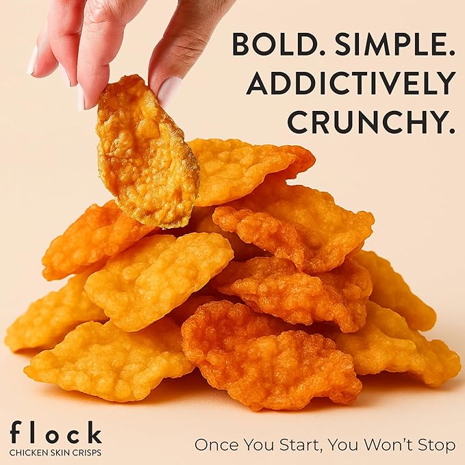 Flock Keto Chicken Skin Chips | 4 Flavors Variety Pack | Low Carb, High Protein, Sugar Free, Gluten Free Fried Chicken Skins for People | (1oz) 8-Pack Crispy Flock Chips