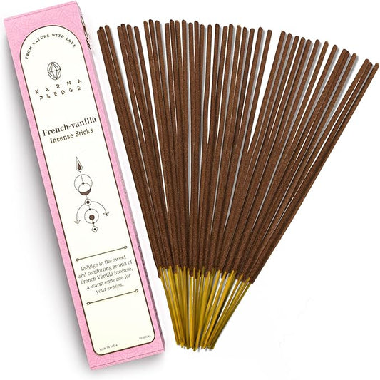 French Vanilla Incense Sticks, Organic Hand Dipped Incense, Natural Herbs & Aromatic Ingredients, Contain 40 Sticks Inside, Burn Time 45-60 Min, Spiritual Gifts, Incense by Karma Pledge