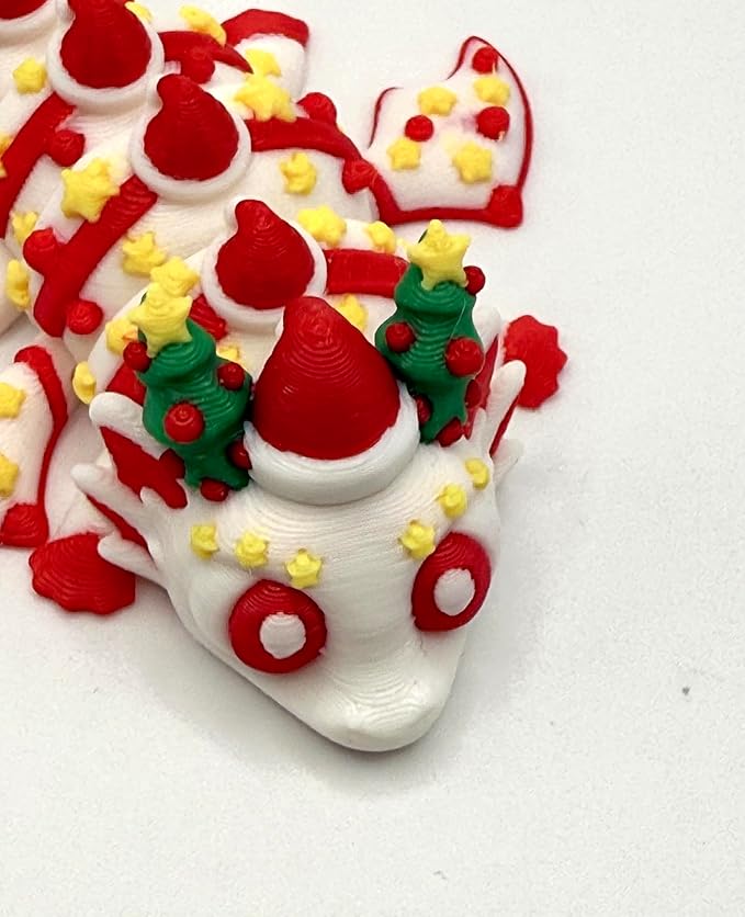 Fidget Toy Dragon Egg Santa Hat Container with Flexible Articulated Christmas Dragon, 3D Printed, Birthday Gift, Christmas Holiday Present, Stocking Stuffer, Easter Basket Filler