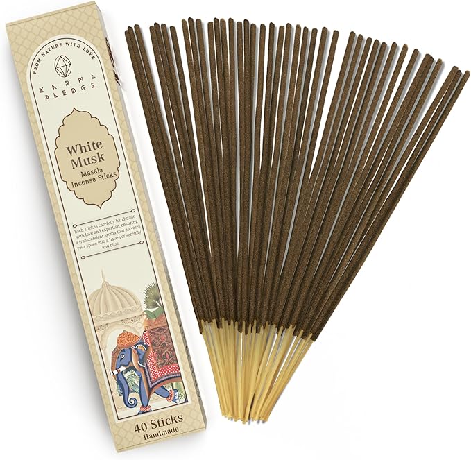 Incense Sticks, White Musk Incense, Made with Natural Ingredients, Hand Rolled Aromatic Masala, 40 Stick Pack, 45-60 Minute Burn Time, Best for Home Fragrance, Meditation, Yoga, Spiritual Healing