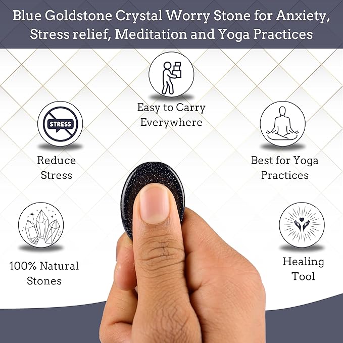 Blue Goldstone Worry Stones – Crystal Thumb Worry Stone for Anxiety, Stress – Relaxing and Soothing Balance Stones for Meditation, Stress Relief – Healing Stones and Crystals for Men and Women