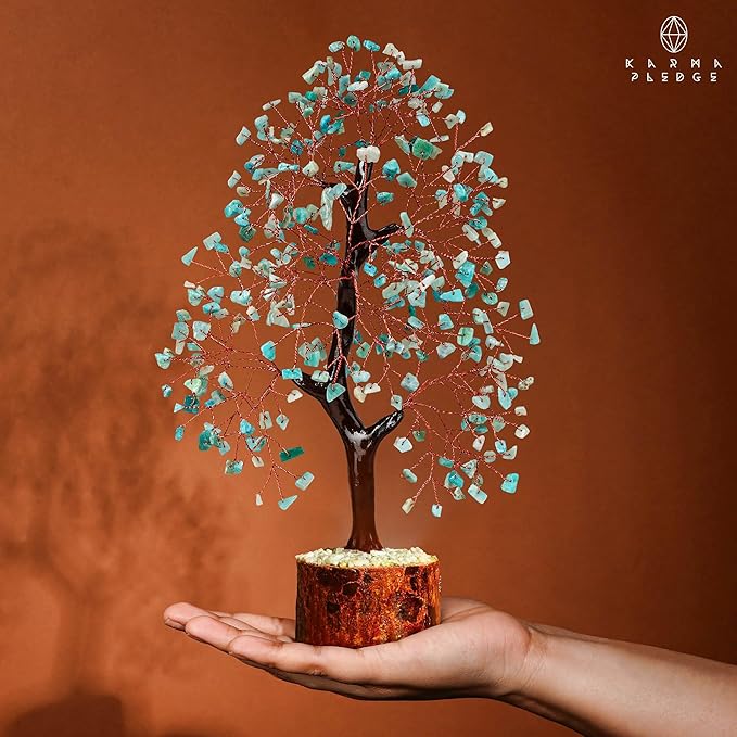 Crystal Tree of Life Amazonite Healing Crystal Trees for Home & Office Decoration, Handmade Crystal Money Bonsai Trees for Positive Energy, Good Luck, Christmas Decor, Birthday Gifts for Women, Mom