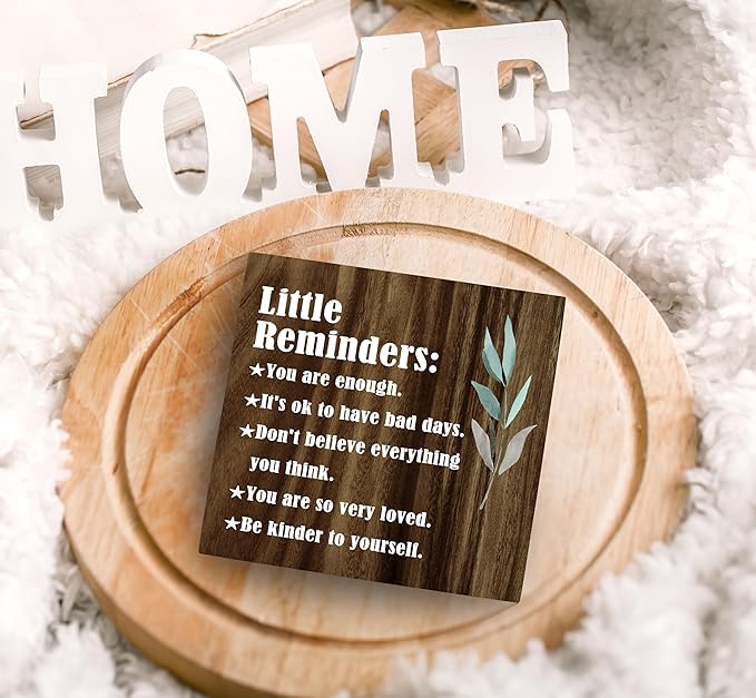 SRADMO Inspirational Little Reminders Wood Box Sign Desk Decor, Inspirational Desk Decor, College Motivational Positive Affirmation Gifts Box Sign For Office Home Dorm Tabletop Shelf Decoration(Brown)