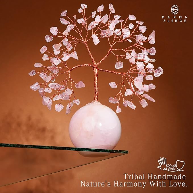 KARMAPLEDGE Rose Quartz Crystal Tree of Life Gifts for Women, Office Decor, Healing Crystal and Stones Chakra Tree for Positive Energy, Reiki Healing, Meditation, Good Luck, Spiritual, Birthday Gifts