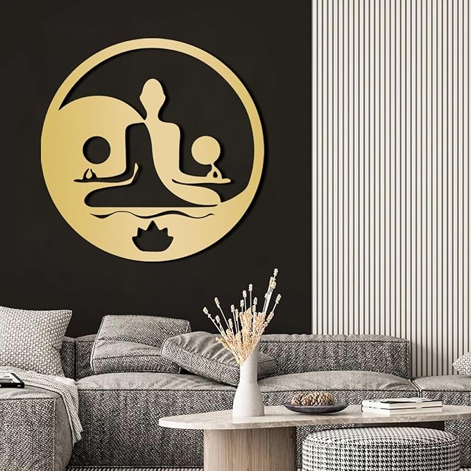 Metal Wall Decor-Metal Buddha Wall Decor, Metal Zen Wall Art, Yin Yang Wall Art, Buddha Wall Art, Meditation Wall Decor, Spiritual Wall Decor, Zen Wall Art, Yoga Room Wall Decor (Gold, 19x19in|47x47cm)