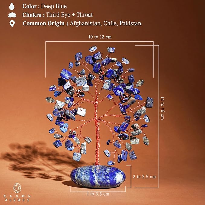 Crystal Tree of Life Home and Office Feng Shui Decor, Lapis Lazuli Healing Crystal Handmade Bonsai Tree for Positive Energy, Good Luck, Money, Christmas Decor, Birthday Gifts for Women, Mom