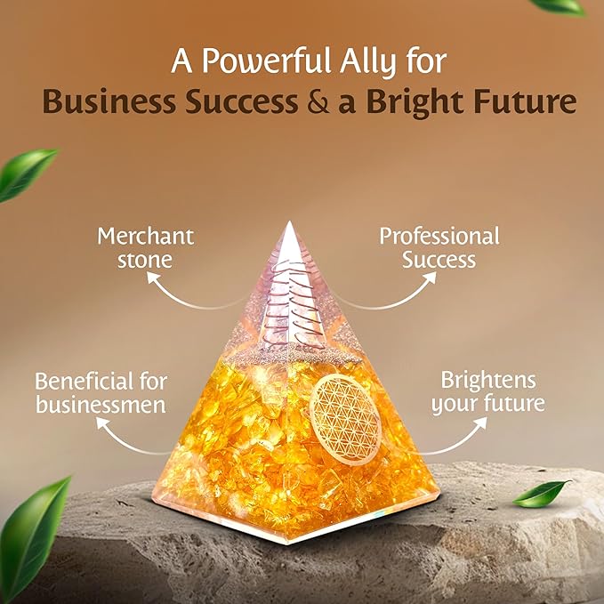 Orgone Citrine Pyramid for Success Handcrafted Orgonite Crystal Pyramid for Energy Balance, Meditation, Home Decor & Chakra Support