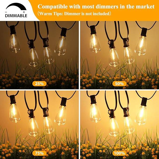 Brightever Outdoor String Lights 150FT, Patio Lights with 75+2 Dimmable ST38 Shatterproof LED Bulbs, Vintage Edison String Lights for Outside, Waterproof Bistro Lights for Halloween Backyard 2700K