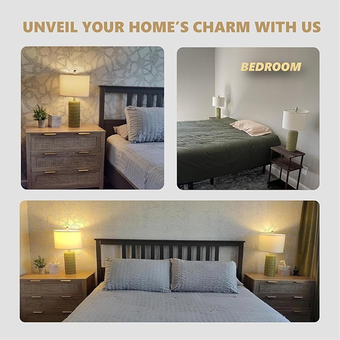 PoKat 23" Green Ceramic Table Lamps Set of 2, Farmhouse Table Lamps for Living Room, Modern Lamps for Bedroom Night Stands, Traditional Nightstand Desk Lamps, Medium