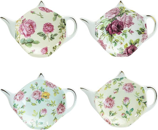 Gracie China Tea Bag Caddy Holder, Set of 4 (Rose Chintz)