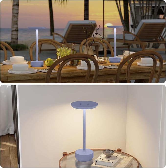 Rechargeable Table Lamps Cordless, Portable 5000mAh Outdoor Table Light, 3 Color Stepless Dimming LED Table Lamp with Memory Function, for Home/Dinner/Patio/Restaurant.(Light Purple)
