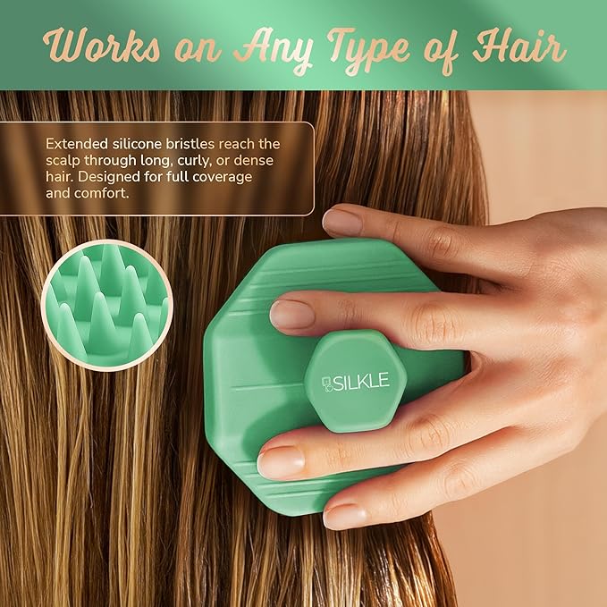 Silicone Scalp Scrubber - Massage Shampoo Brush, Soft Bristles for Hair Growth & Dandruff Removal - Ergonomic Design, Wet & Dry Use, Deep Cleansing Scalp Exfoliator for All Hair Types - Green