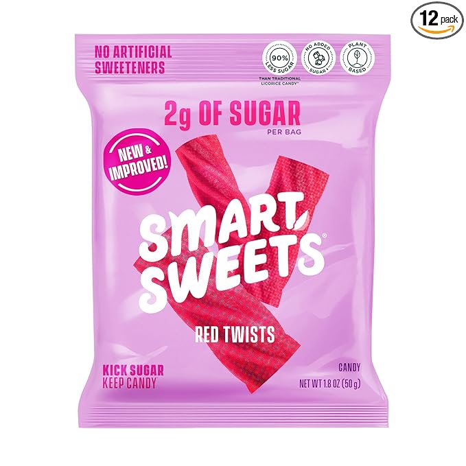 SmartSweets Red Twists, 1.8oz (Pack of 12), Licorice Gummy Candy with Low Sugar (2g), Low Calorie (110), No Artificial Sweeteners, Plant-Based, Gluten-Free, Healthy Snack for Kids & Adults