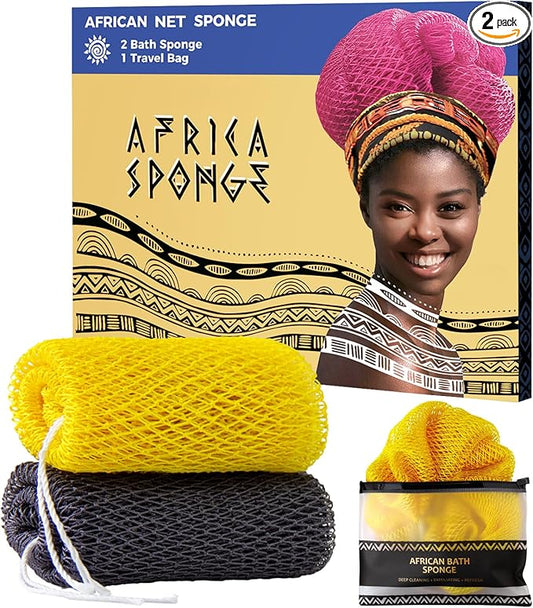 African Net Sponge Authentic - 2 Pieces Exfoliating Body Scrubber Bath Sponge York&Slate - Back Scrubber Washcloth for Shower - Real African Scrub Exfoliator Body Care Bathing Accessorie
