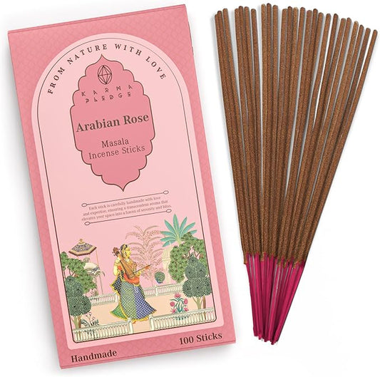 Incense Sticks, Rose Arabic Incense, Pack of 100 Stick, Hand Rolled Aromatic Masala Made with Natural Ingredients, 45-60 Minute Burn Time, Best for Home Fragrance, Meditation, Yoga, Spiritual Healing