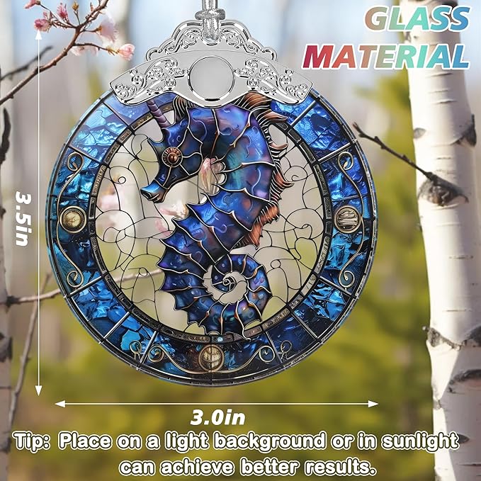 Sea Horse Stained Glass Orament - Christmas Ornament - Christmas Decorations for Tree - Holiday Present ldeas - Gift Exchange