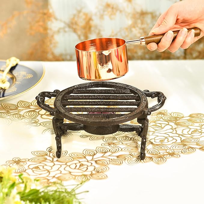 Sungmor Heavy Duty Cast Iron Teapot Dish Warmer Stable Holder for Tealight Stand | Tealight Warmer Decorative Stove for Villa Yard Balcony-Round