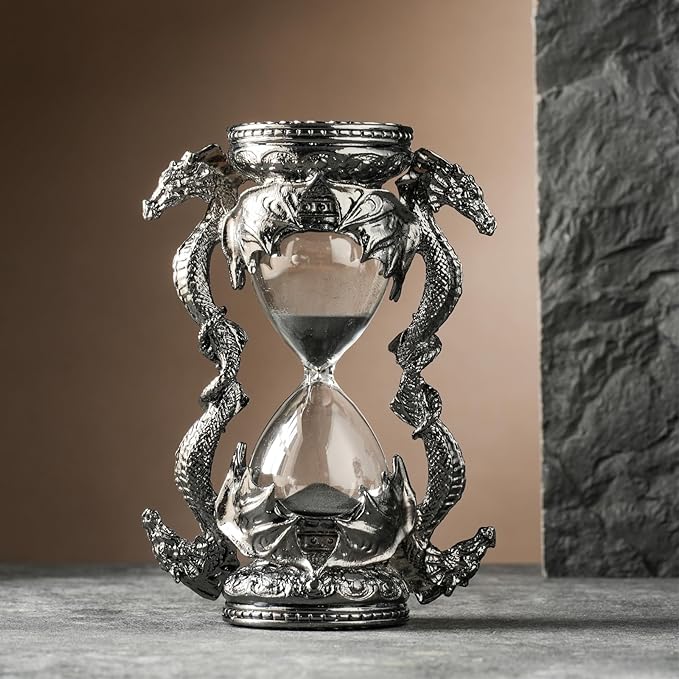 Mythical Fantasy Dragon Sandglass Sand Timer, Gothic Decorative Statue - Unique Vintage Classic Hourglass Timer, Desk Home Decor Gift, 6-inch, Single 15 Minutes (Black Dragon)