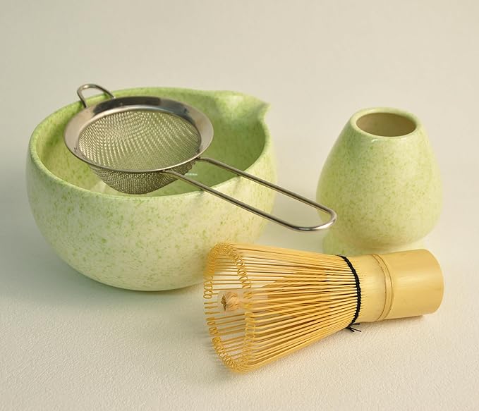 Matcha Set, Ceramic Matcha Kit Set with Matcha Bowl, Matcha Whisk Chasen and Whisk Holder, Sifter, Bamboo Scoop, Scoop Rest and Tea Towel-7 Pcs Matcha Kit for Matcha Lovers, Green