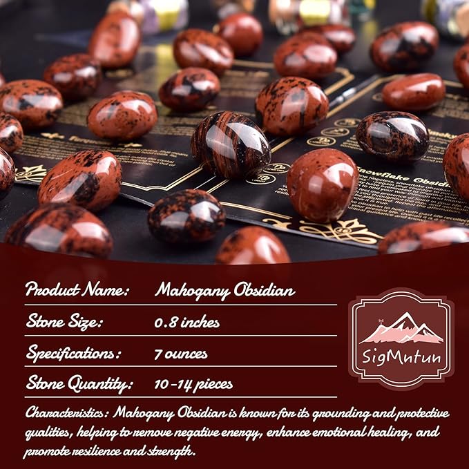 Polished Stone Set Mahogany Obsidian Crystals, 0.8" Handpicked Tumbled Gemstones Rocks, Pebbles for Reiki, Chakra, Healing, Home Decor