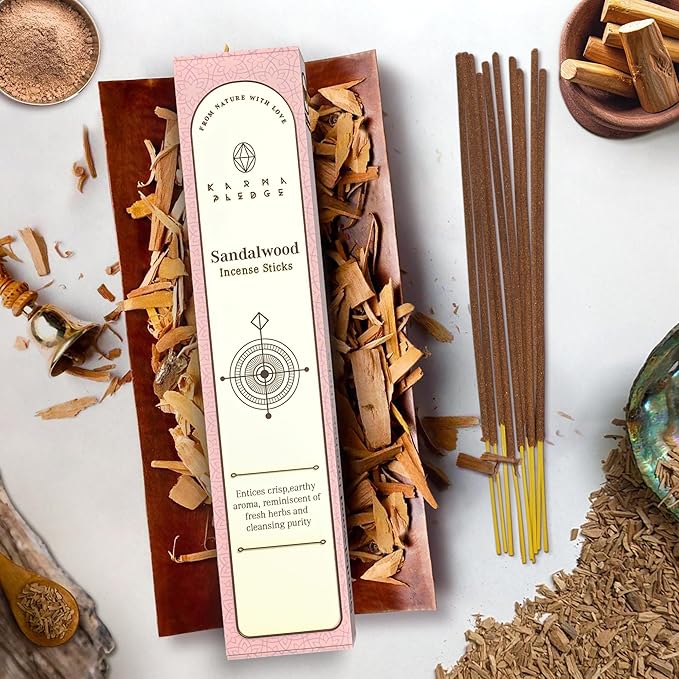 Sandalwood Incense Sticks, Organic Hand Dipped Incense, Natural Herbs & Aromatic Ingredients, Contain 40 Sticks Inside, Burn Time 45-60 Min, Spiritual Gifts for Women and Men