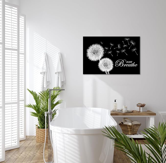 SKASNFAI Zen Wall Decor Motivation Dandelion Just Breathe Canvas Print Artwork Motivation Positive Wall Art for Inspirational Quotes Yoga Room (20L x 30W)