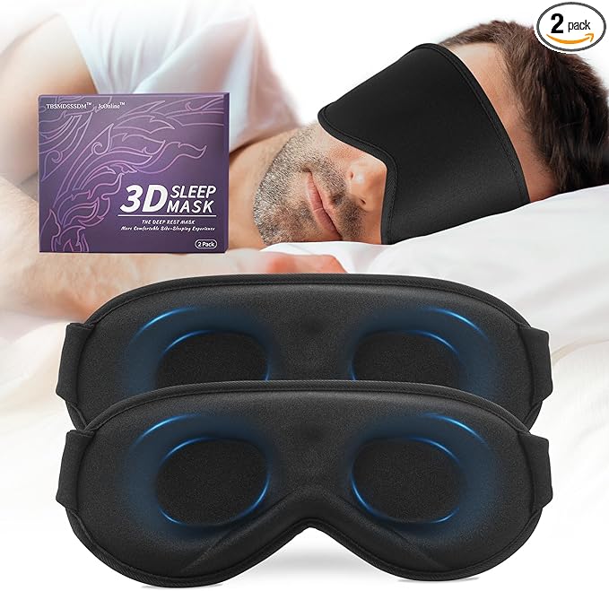 3D Sleep Mask for Men&Women, 2 Pack Contour Eye Masks for Sleep, Side Sleeping Mask for Men&Women, Blackout Eye Mask for Sleeping Eye Mask, Airplane Travel Essentials, Meditation Black Cooling Silk