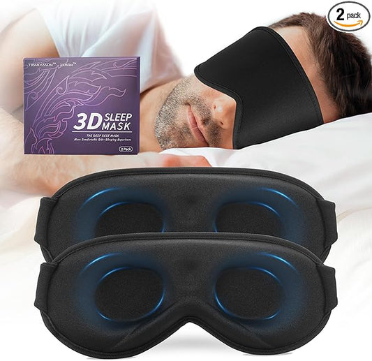 3D Sleep Mask for Men&Women, 2 Pack Contour Eye Masks for Sleep, Side Sleeping Mask for Men&Women, Blackout Eye Mask for Sleeping Eye Mask, Airplane Travel Essentials, Meditation Black Cooling Silk