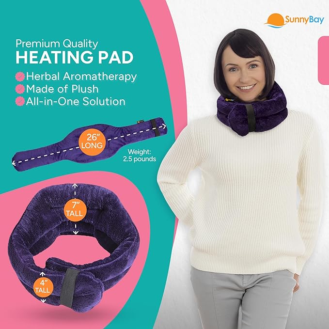 SunnyBay Microwave Heating Pad, Microwavable Heated Neck and Shoulder Wrap with Wide Neck Coverage, Hands-Free Moist Aromatherapy Hot Pack with Lavender, 26x7 Inches, 2.5 lbs, Purple