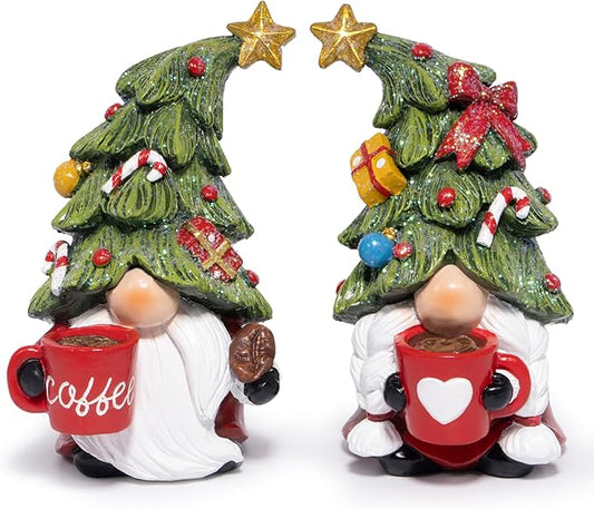 Hodao Christmas Elf Figurines with Tree Hats, Coffee Cup Elves Holiday Table Decorations, Cozy Festive Home Decor Accents for Living Room, Fireplace Mantel, Dining Table (Red)