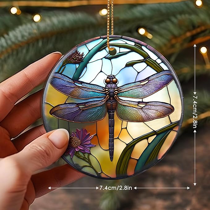 Touber Dragonfly Christmas Ornaments, Hanging Ornament, Christmas Tree Decor, Dragonfly Theme Gift - Pattern D