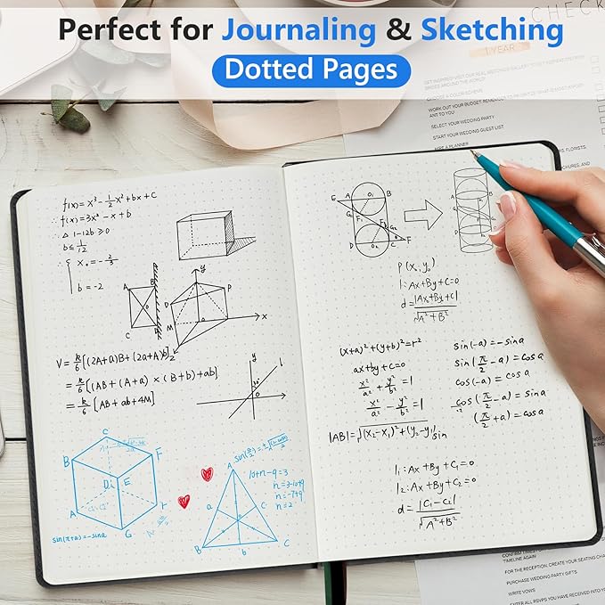 Dotted Journal Notebook for Men & Women, 160 Pages Dot Grid notebook for Note Taking, Bullet Journaling Notebook for Work, School, Travel, Writing, A5 Hardcover 5.9" x 8.5"(Black)