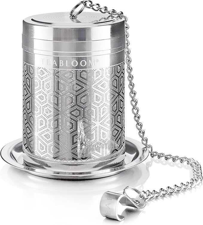 Teabloom Elegant Stainless Steel Loose Leaf Tea Infuser – Tea Connoisseur's Choice for White, Green, Oolong, Black, and Herbal Teas – Geometric Blossom Design – Large Size
