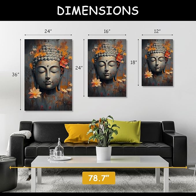 Findbeauty Buddha Canvas Wall Art, Floral Buddha Canvas Print, Zen Meditation Wall Decor, 3 Pcs Buddhist Pictures, Inspirational Wall Decor, Spiritual Wall Art for Living Room (24" x 36" x 3 pcs)