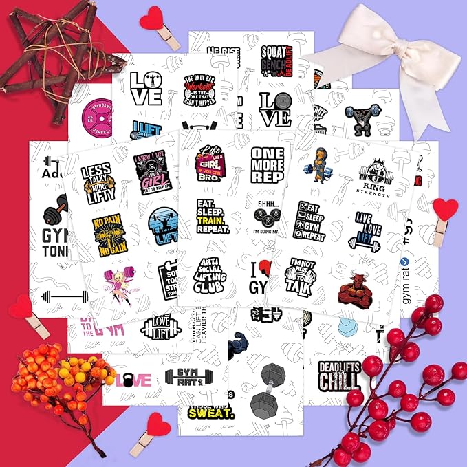 BulbaCraft 100Pcs Gym, Workout and Weightlifting Stickers for Water Bottle & Laptop - Workout Gifts for Women, Mom - Waterproof Vinyl Decals, Fitness Stickers, Gifts for Women & Men