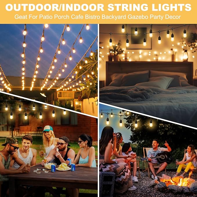 50FT LED Outdoor String Lights with 15+2 Shatterproof Bulbs, IP65 Waterproof, Commercial Grade Patio String Lights for Outside Porch Backyard Garden Deck Decor, 2700K Dimmable