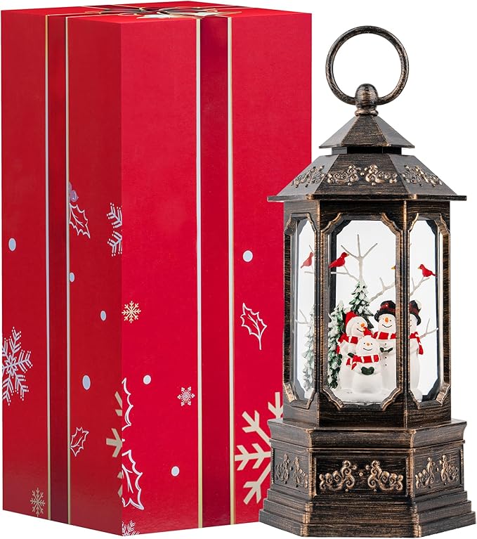 Christmas Snowman Choir Snow Globe Lantern with Swirling Glitter, USB Lined/Battery Operated Lighted Musical Snowman Carolers Water Lantern for Christmas Festival Decoration Gifts