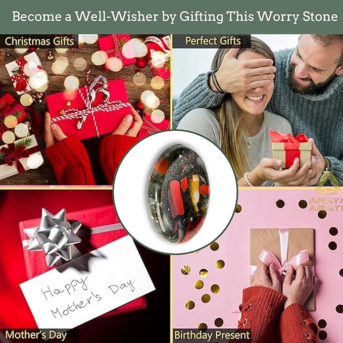 African Bloodstone Worry Stones – Crystal Thumb Worry Stone for Anguish, Stress – Relaxing and Soothing Balance Stones for Meditation – Healing Stones and Crystals for Men and Women