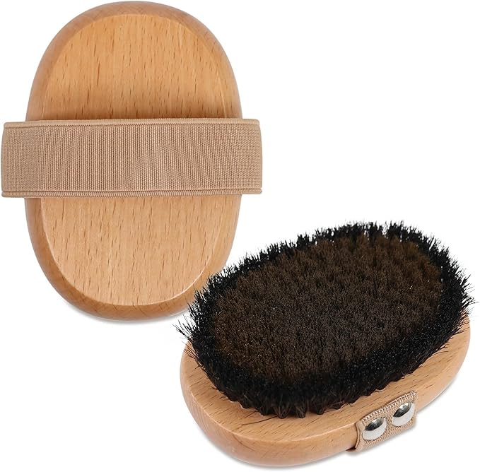 OWIIZI Copper Dry Brushing Body Brush with Ion Charged Copper Soft Bristles Antiskid Wooden Exfoliator Massage Body Scrubber