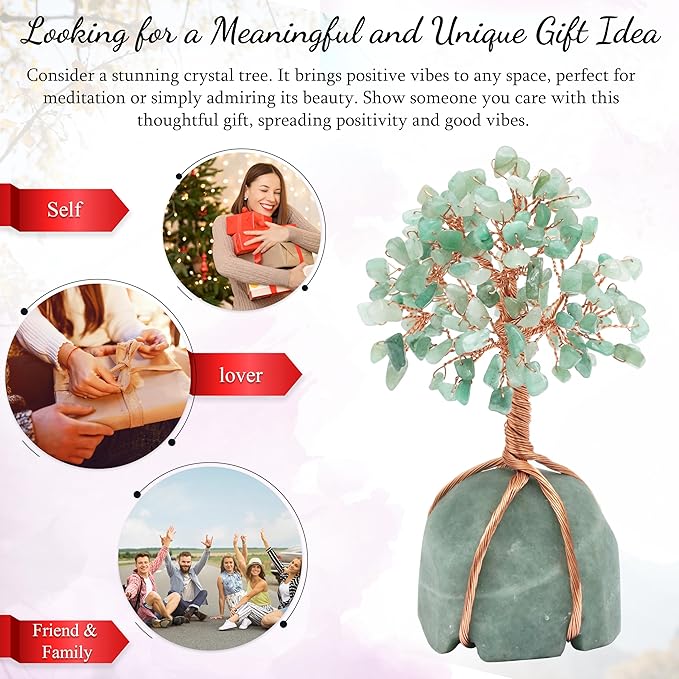 Green Aventurine Crystal Tree with Green Aventurine Stone Base Tree of Life Decor for Bedroom, Birthday Gifts for Women, Sister Gift, Birthday Gifts for Mom, Cute Home Decor Housewarming Present