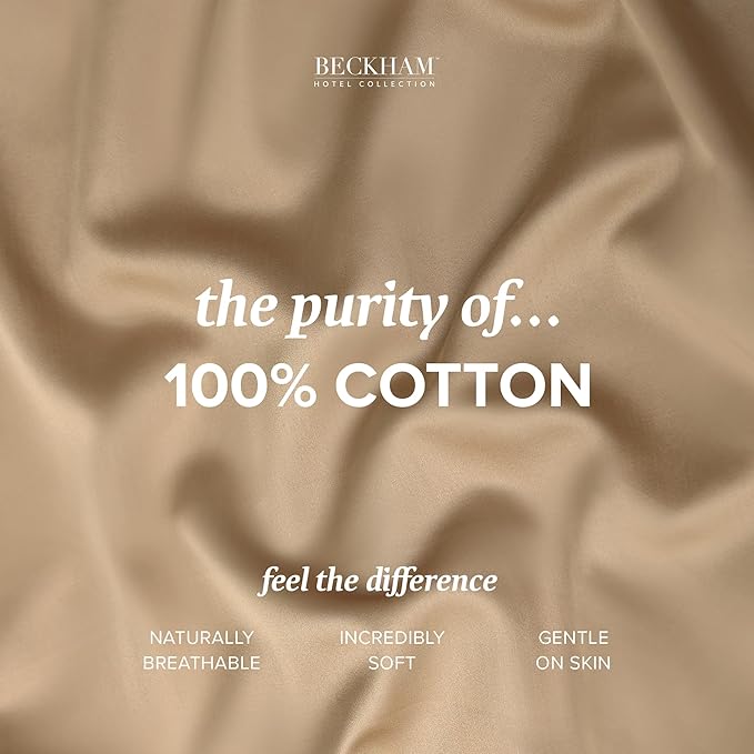 Beckham Hotel Collection Bed Pillowcases Standard/Queen Size Set of 2, 500TC 100% Cotton, Luxury Sateen Bedding, Open End, Breathable, Moisture-Wicking, Sand